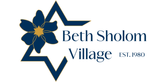 Beth Sholom Village logo with a Star of David and floral accents, representing their mission and jewish heritage since 1980.