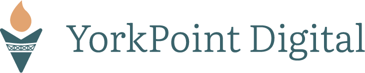 The YorkPoint Digital logo featuring a stylized torch symbol and elegant serif typography, representing guidance, expertise, and digital success.